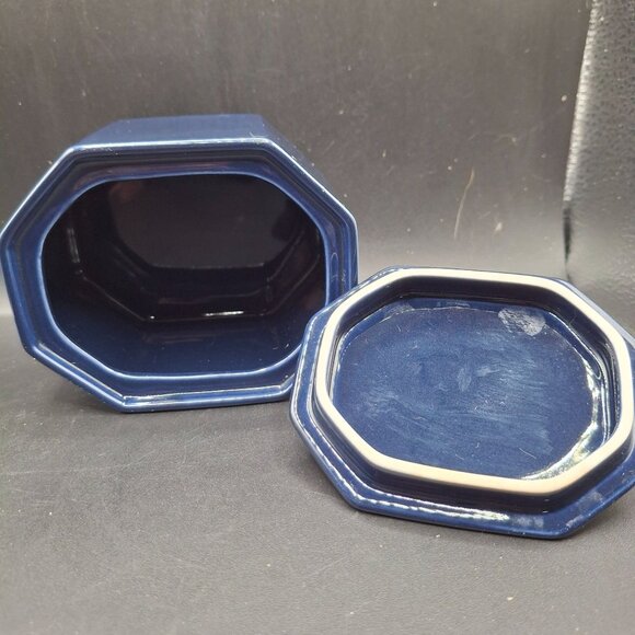 Vintage Daniel Hechter Navy Octagonal Ceramic Sugar Bowl Dresser Container - Picture 4 of 7